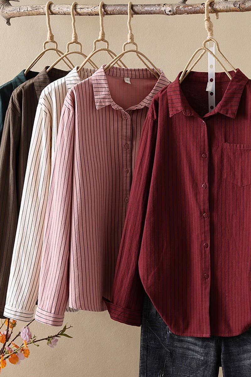 CWTSTL2248_LOOSE CASUAL STRIPED LONG SLEEVE SHIRT TOP