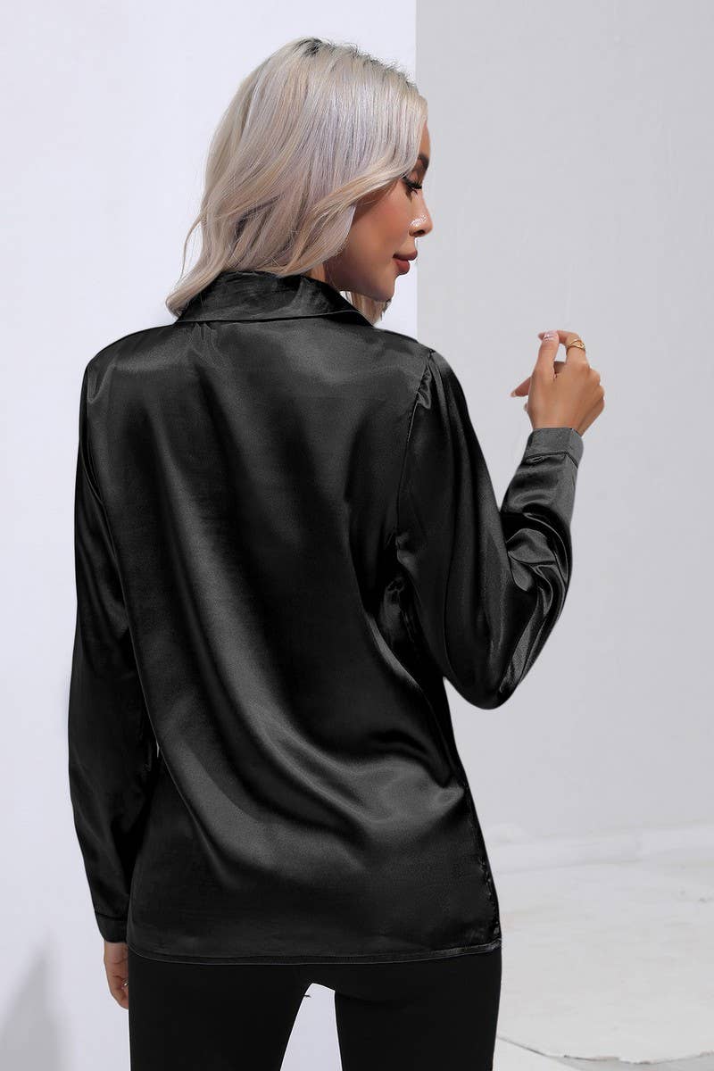 CWTBLL0692_Button Down Silky Satin Long Sleeve Top