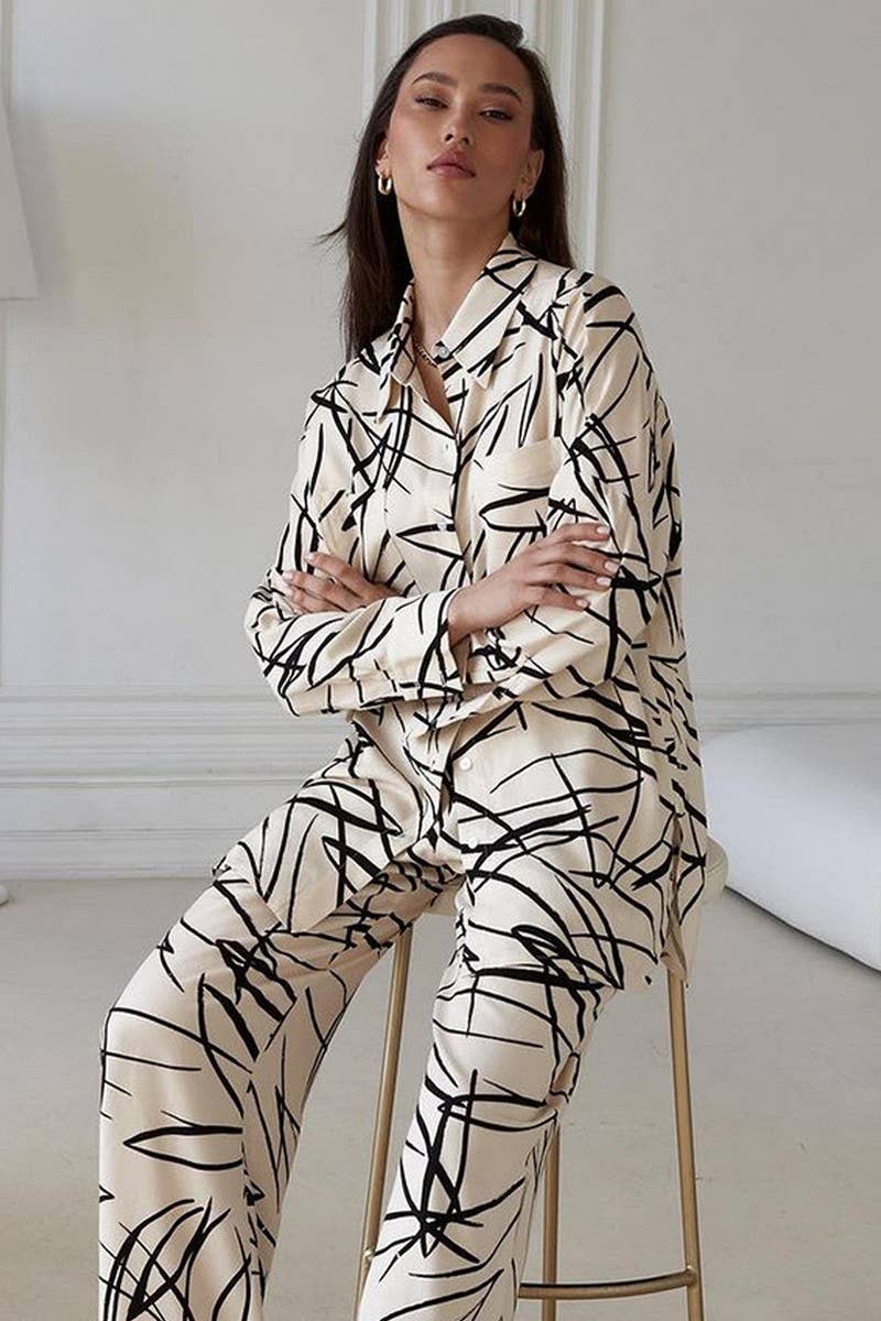 CWSPJ0384_CARDIGAN PRINTED LONG SLEEVE PANTS TWO-PIECE SET