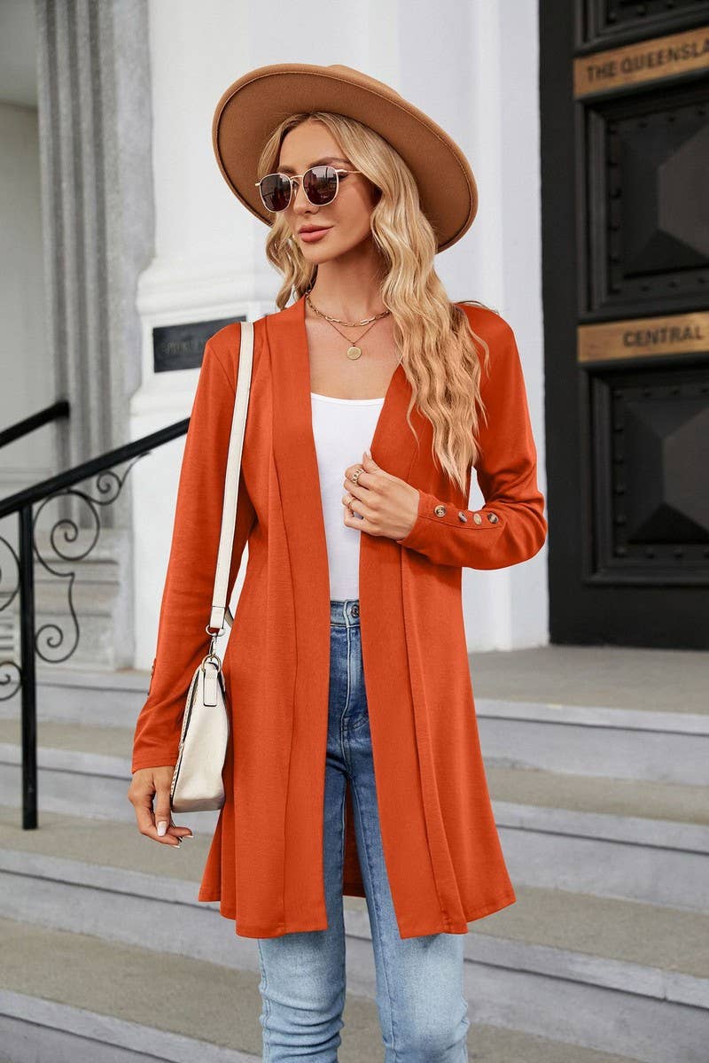 CWOCO1154_SOLID COLOR LAPEL BUTTON LOOSE KNIT CARDIGAN