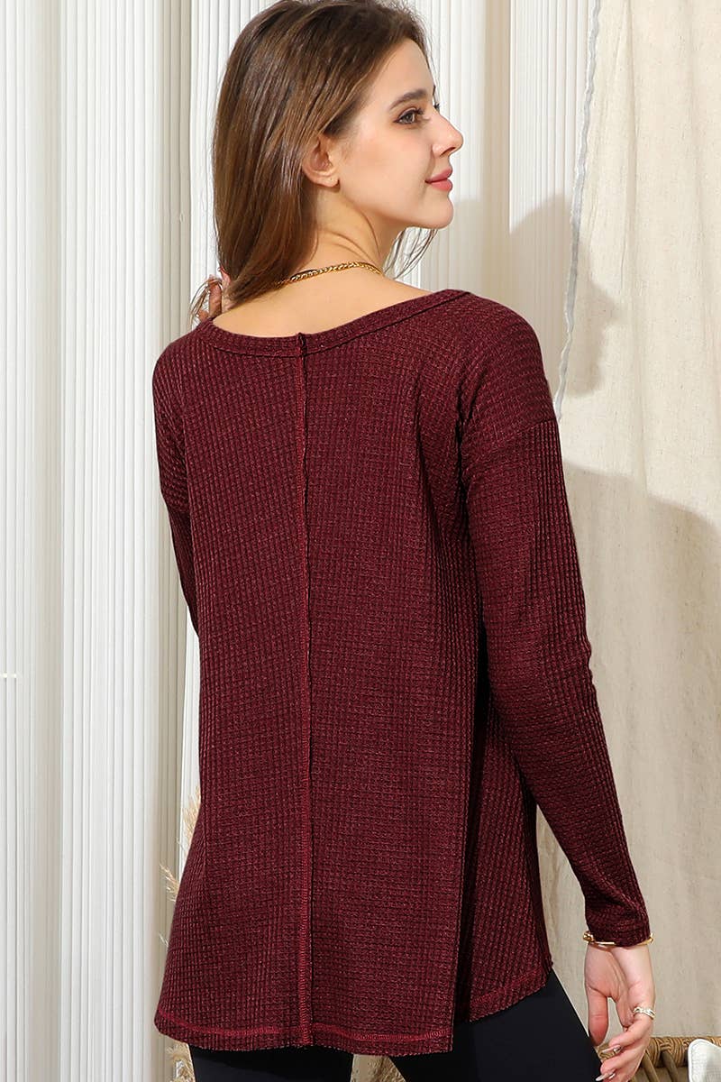 CWTTL1474_Casual Round neck Loose Fit Long Sleeve Tops
