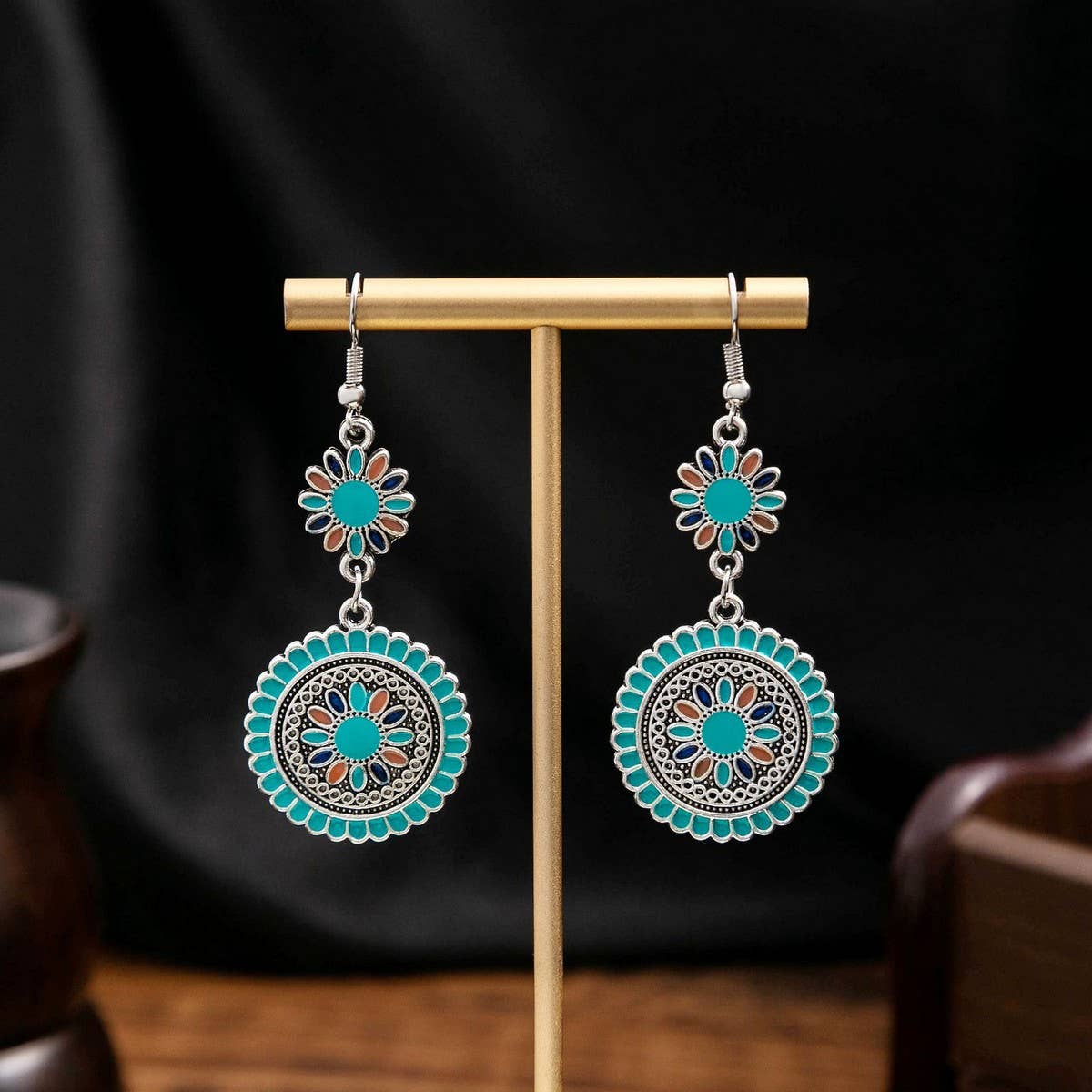 EXAGGERATED RETRO BOHEMIAN SUNFLOWER EARRINGS_CWAJE1876