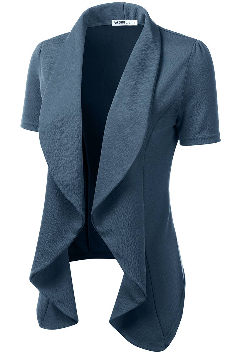 CWOBL095-P_Short Sleeve Open Front Draped Ruffles Blouses