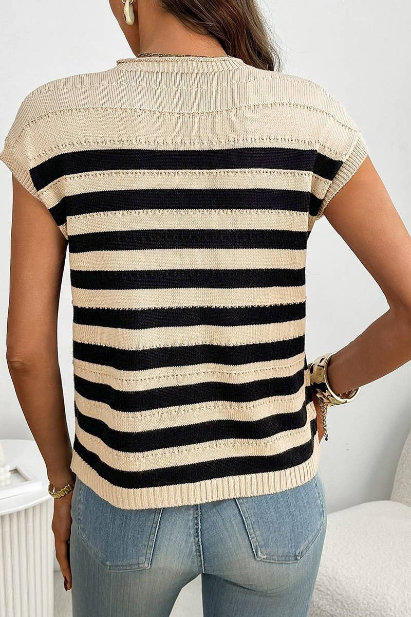CWOSWS0142_CREW NECK CHUNKY KNIT STRIPED SWEATER