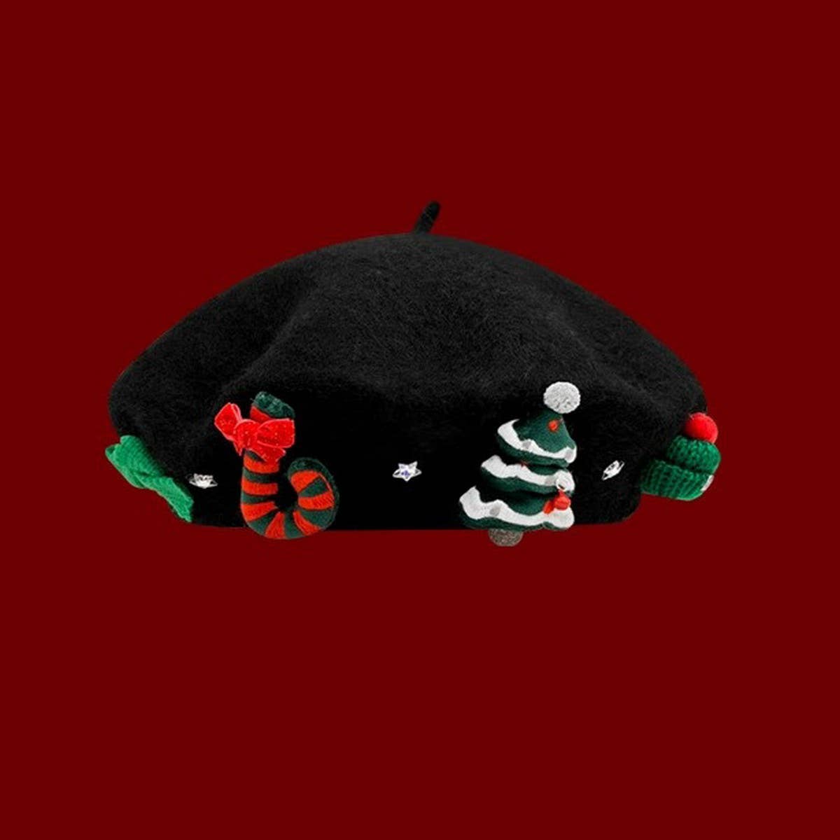 CWAH04565_GIRLS CHRISTMAS RED BERET WINTER PARENT HAT