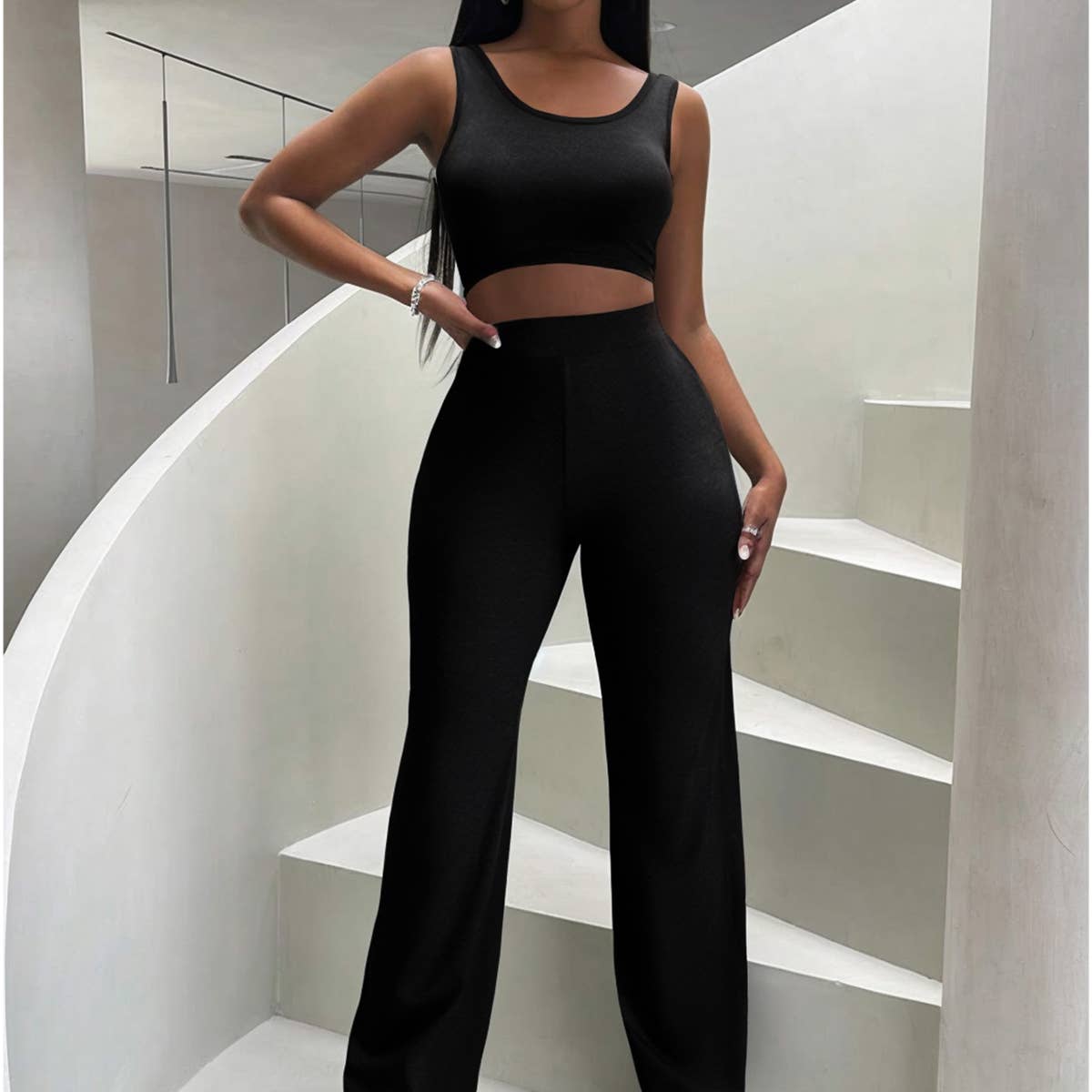 Casual fashion crop vest pants two-piece set