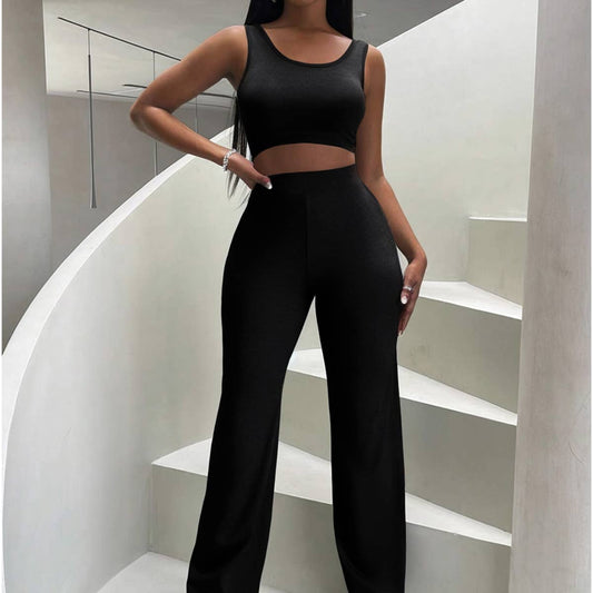 Casual fashion crop vest pants two-piece set