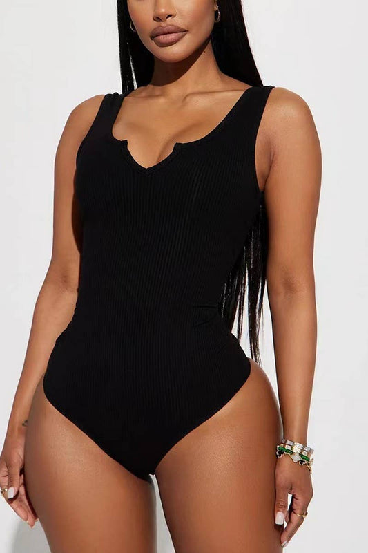 CWSBSSL0118_SOLID COLOR SLIM FIT SMALL V-NECK VEST BODYSUIT