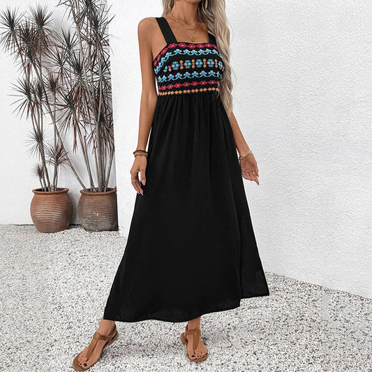Boho embroidered floral patchwork maxi dress