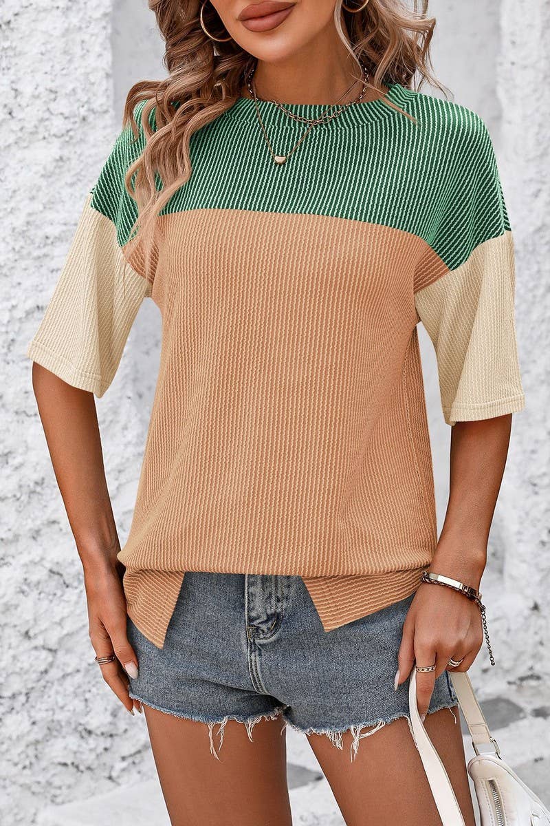 CWTTS1093_COLOR-MATCHING SHORT-SLEEVED LOOSE T-SHIRT