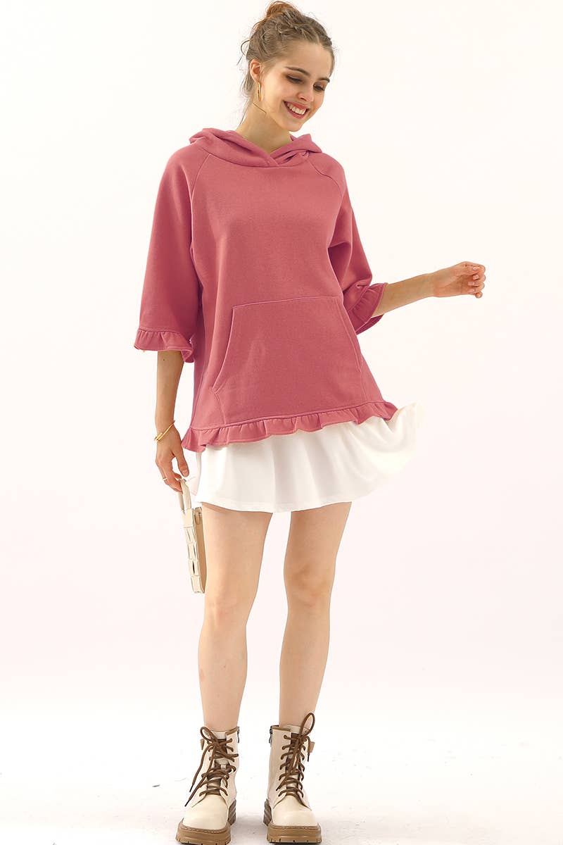 CWOHOL425-P_PLUS SIZE 3/4 SLEEVE HOODIE SWEATSHIRT