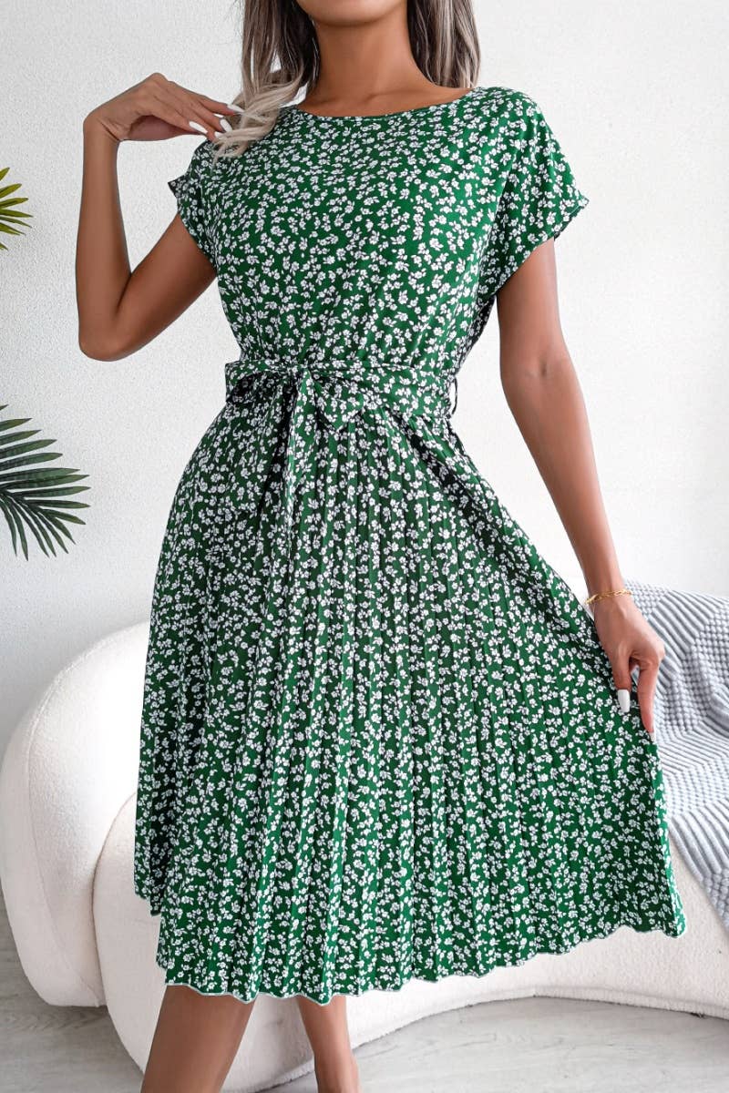 CWDMD2624_SUMMER FLORAL PLEATED DRESS WITH LARGE SWING