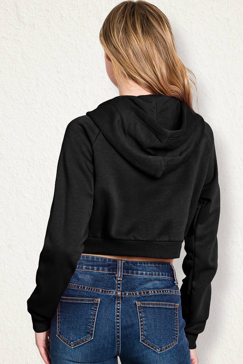 CWOHOL445_Lightweight Zip-up Hoodie Cropped Sweatshirt