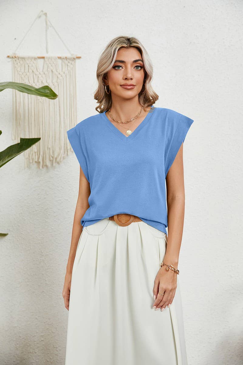 CWTBLS2278_SOLID V-NECK RAGLAN SLEEVE CASUAL T-SHIRT