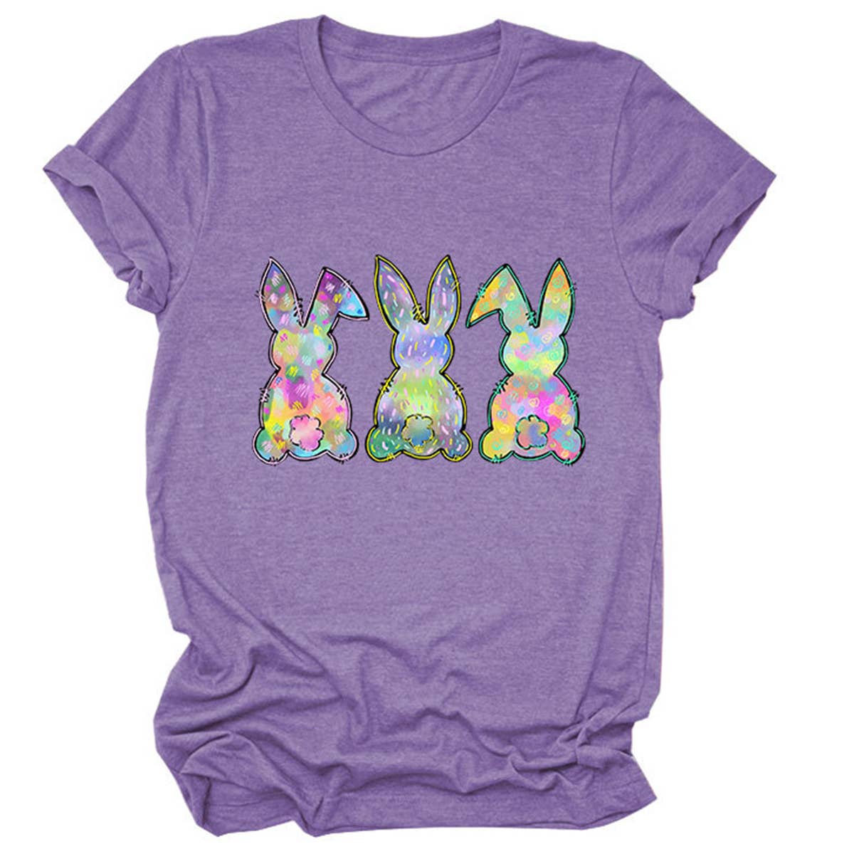 EASTER THREE BUNNIES PRINTED CREWNECK T SHIRT_CWTTS0858