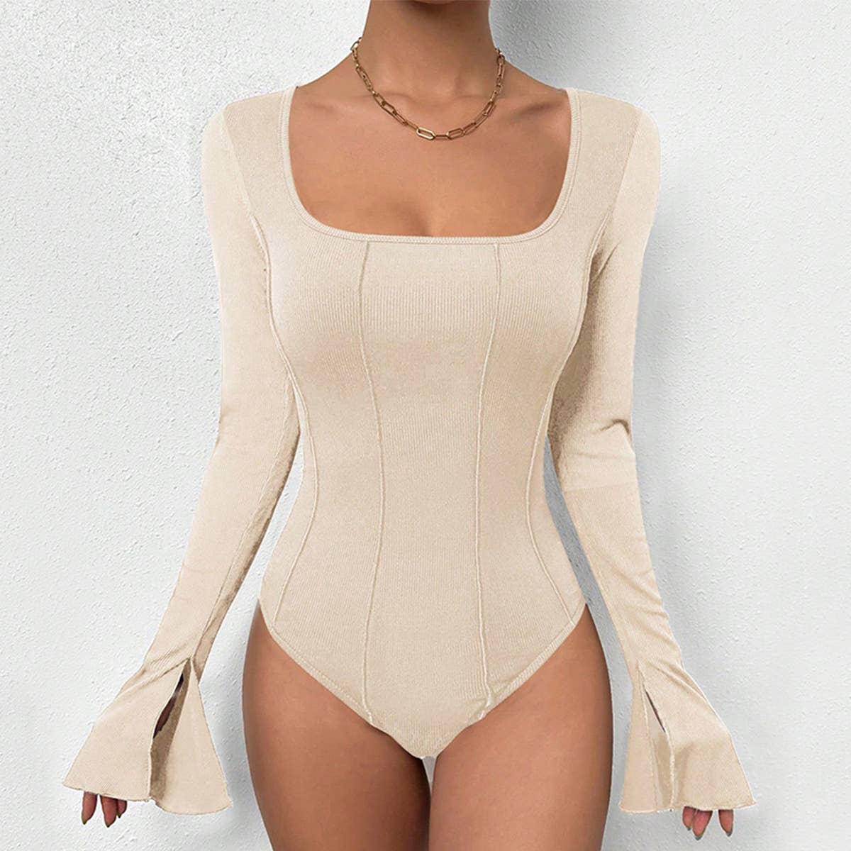 BACKLESS JUMPSUIT SQUARE COLLAR FLARED SLEEVES