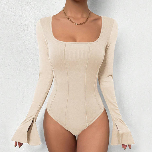 BACKLESS JUMPSUIT SQUARE COLLAR FLARED SLEEVES