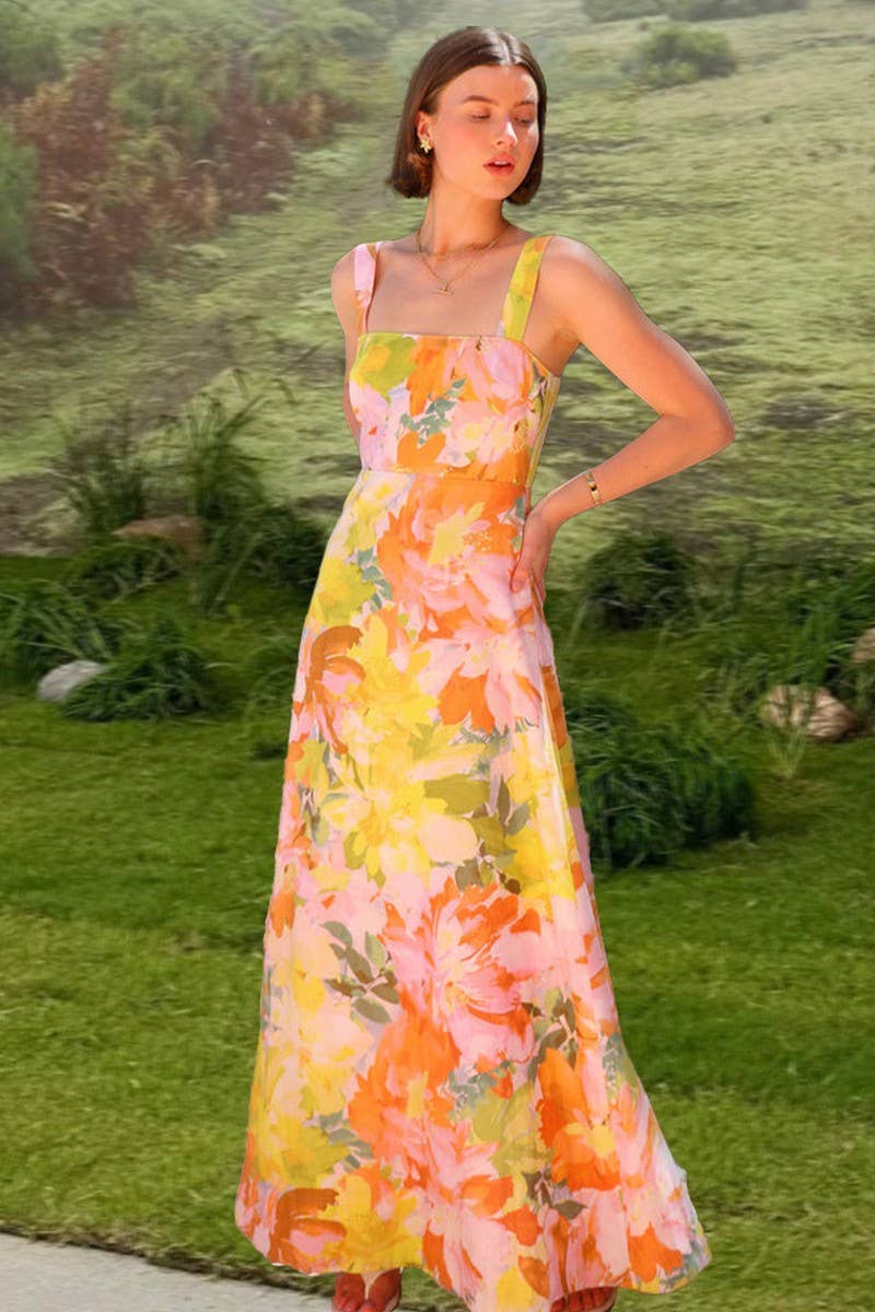 CWDHL1073_SUMMER HOLIDAY STYLE SLING FLOWER SWING DRESS