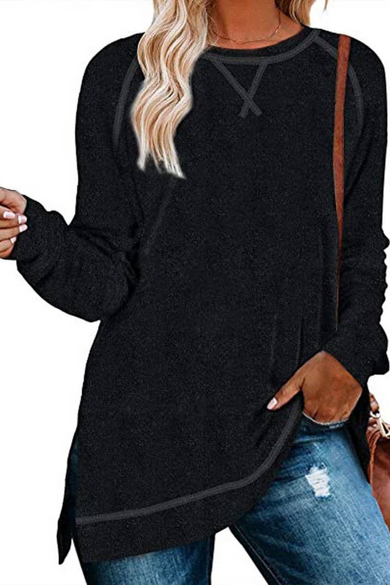 CWTTL1652_Round neck Long Sleeve Pullover Top