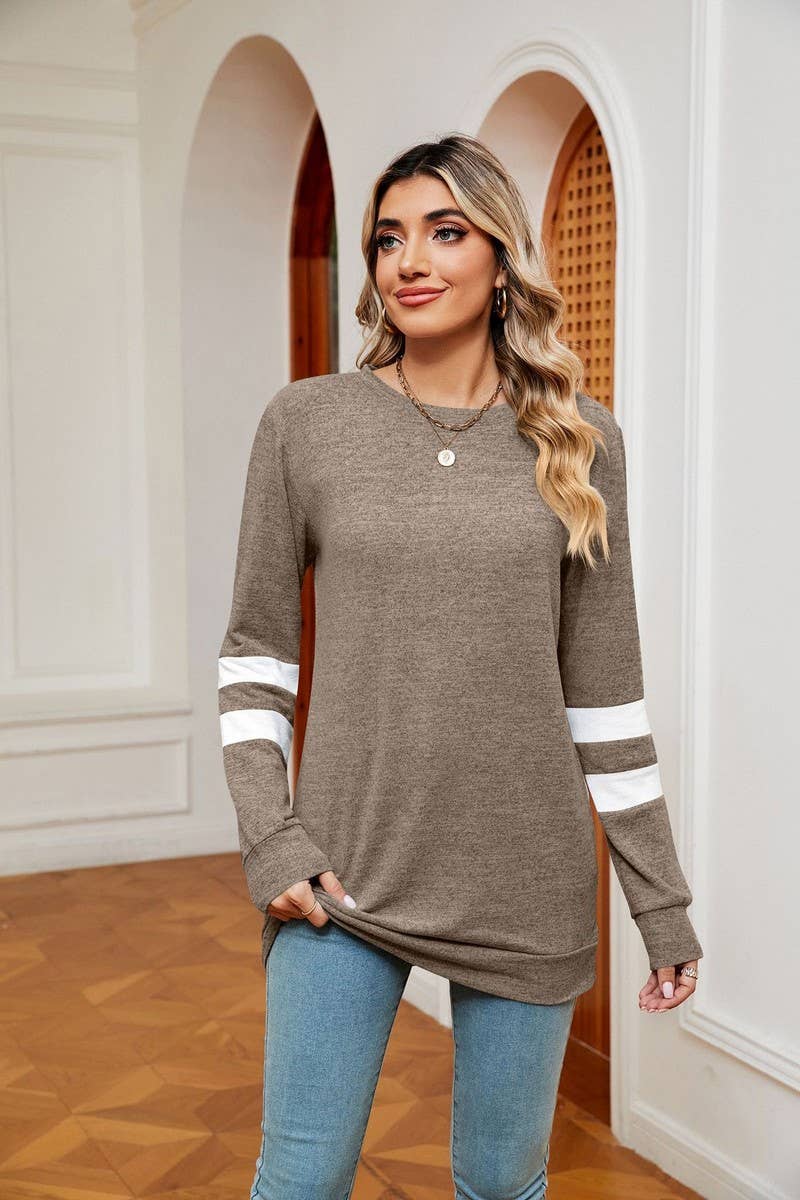 CWTBLL2387_ROUND NECK LONG SLEEVE COLORBLOCK BOTTOMING TOP