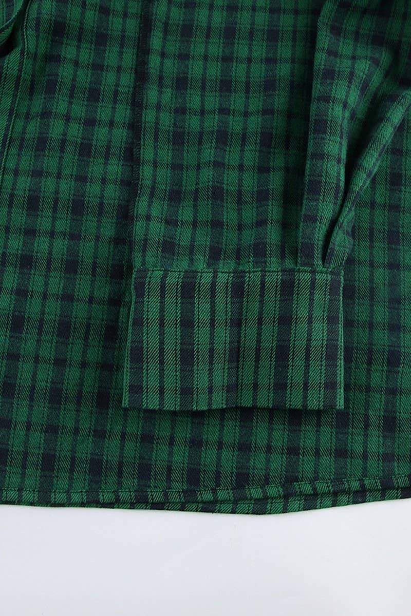 CWTBLL561_RETRO GREEN PLAID OVERSIZED LONG-SLEEVED SHIRT