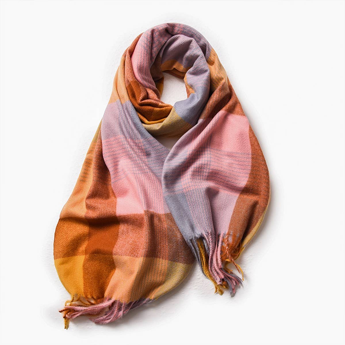 WOMEN WINTER TARTAN WITH FRINGE PLAID SCARVES