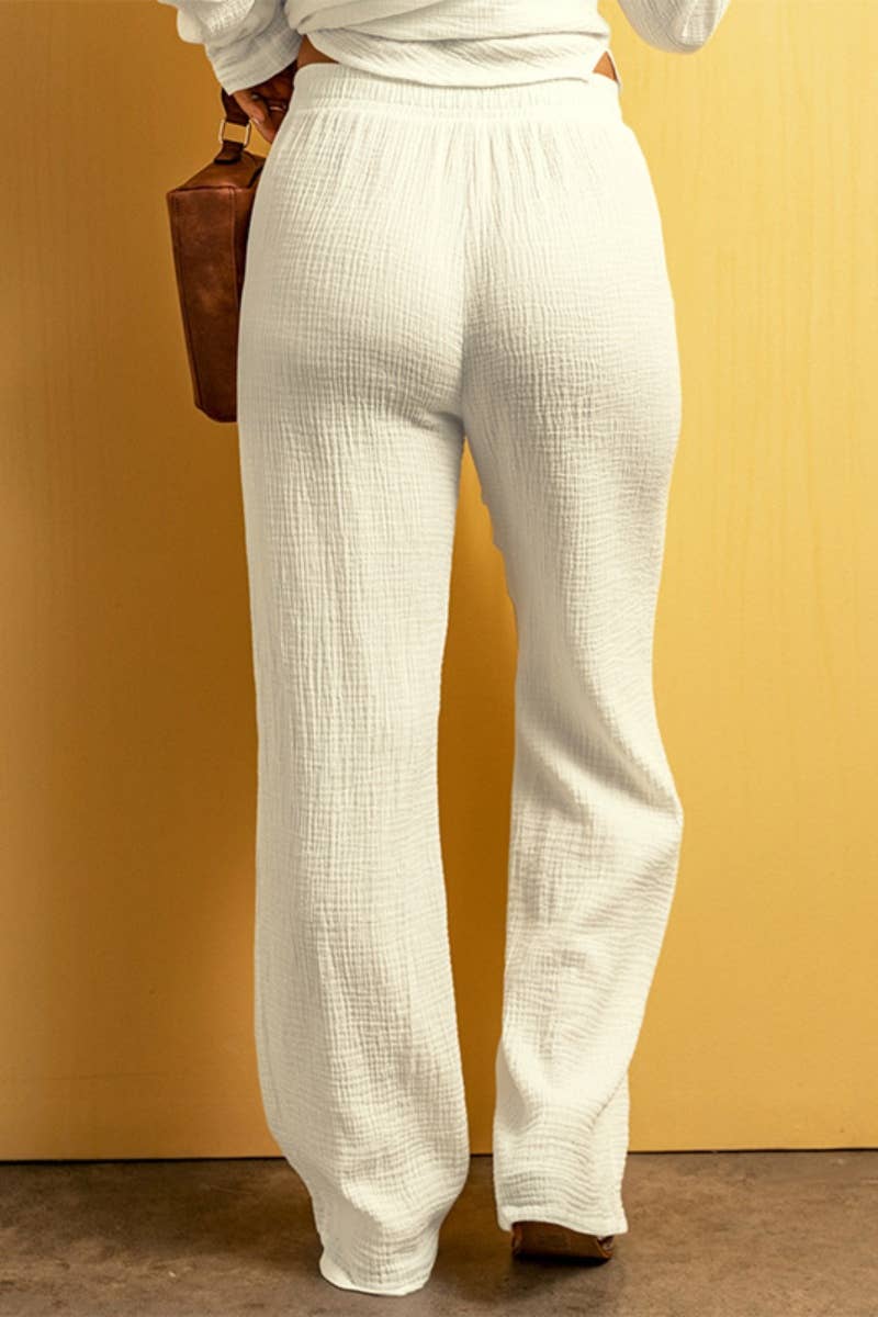 CWBMP0207_SPRING AUTUMN LACE-UP SOLID COLOR CASUAL PANTS