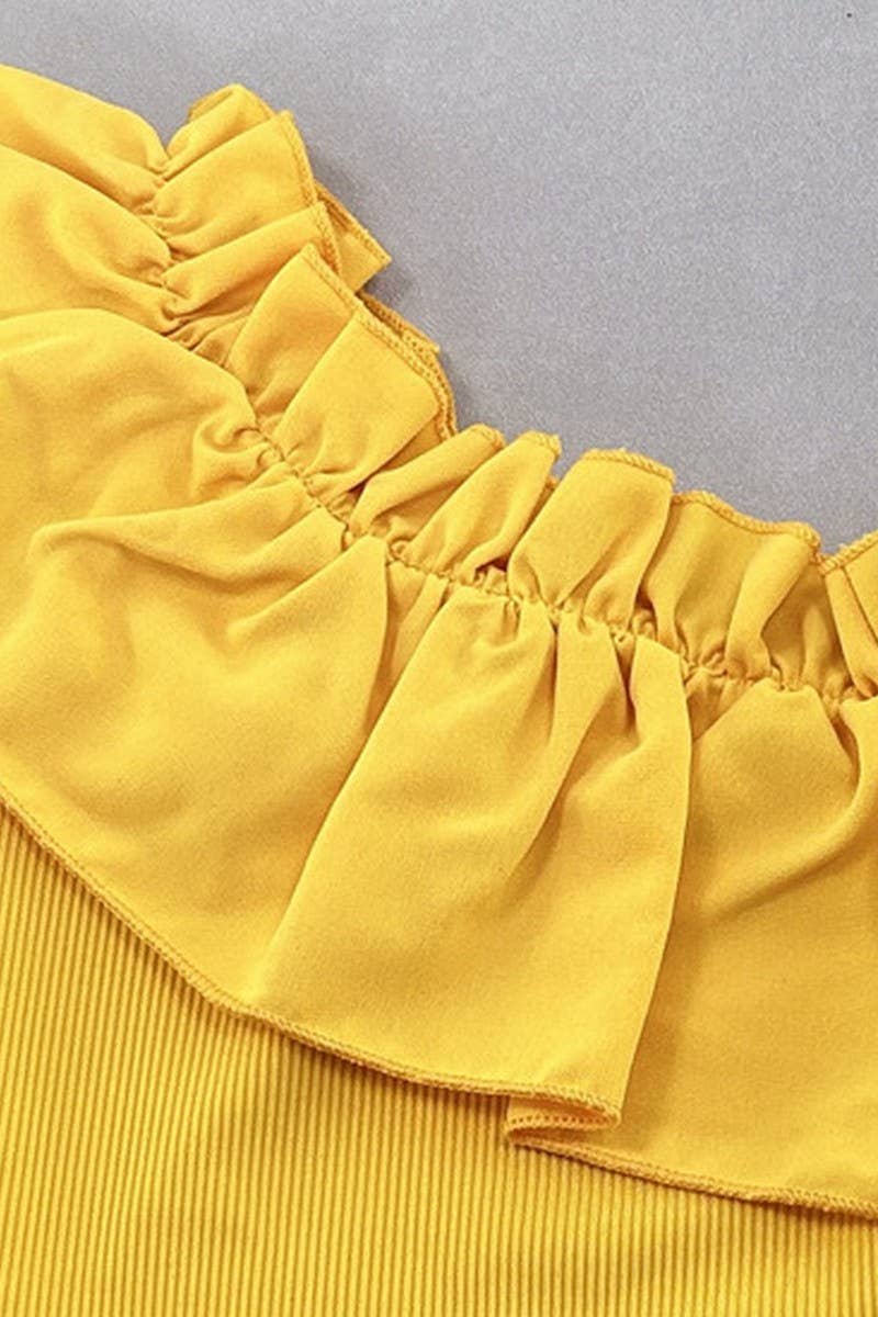 CWTBLS1911_OFF SHOULDER RUFFLE TRIM SOLID COLOR TOP