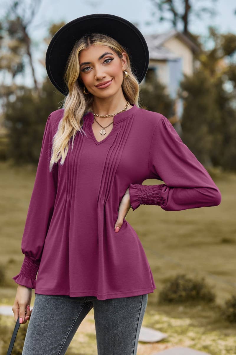 CWTBLL2709_FALL STRETCH V-NECK LONG-SLEEVED TOP
