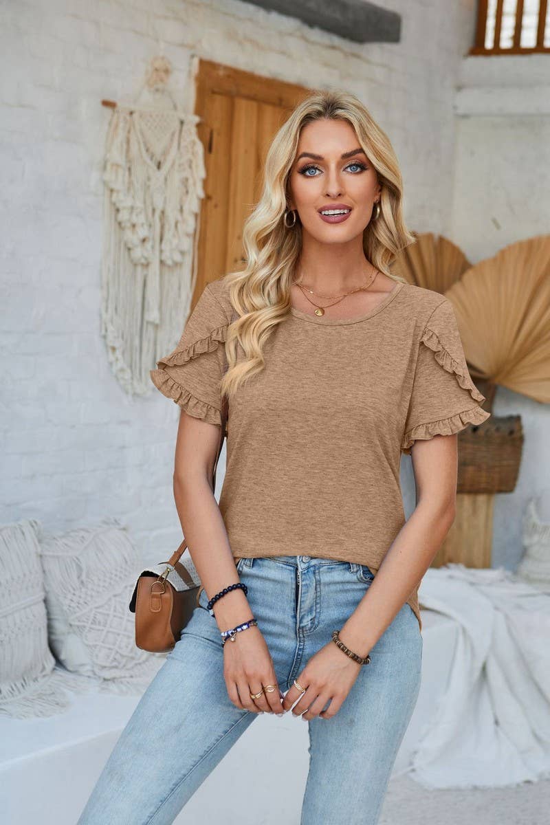 CWTBLS1105_FUNGUS LACE ROUND NECK SOLID COLOR TOP