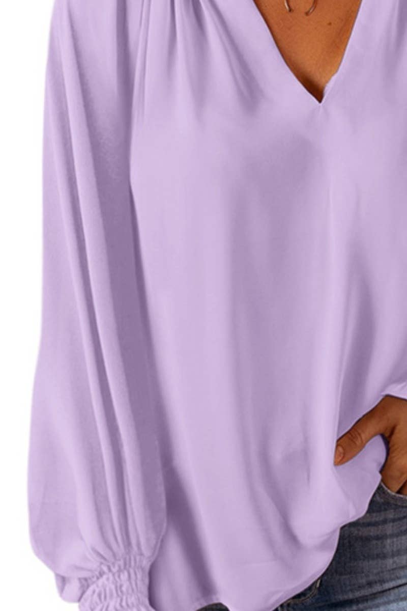 CWTBLL3039_AUTUMN PATCHWORK DEEP V LONG SLEEVE LOOSE TOP