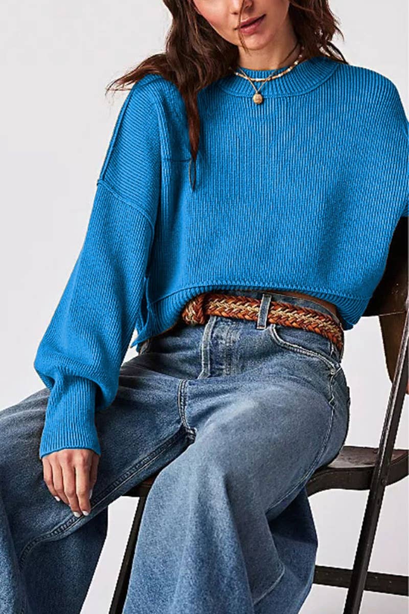 CWOSWL6722_FASHION CREW-NECK LONG-SLEEVED LOOSE SWEATER