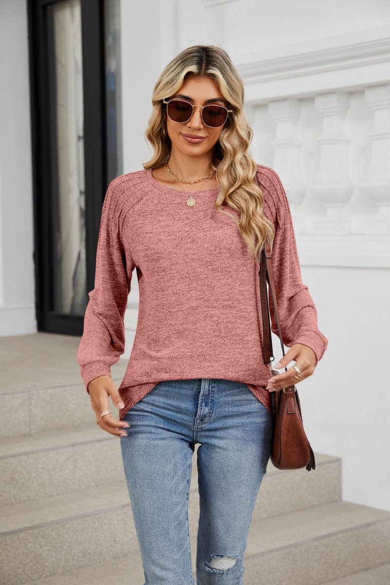 CWTBLL1863_SOLID COLOR ROUND NECK LOOSE LONG SLEEVE TOP