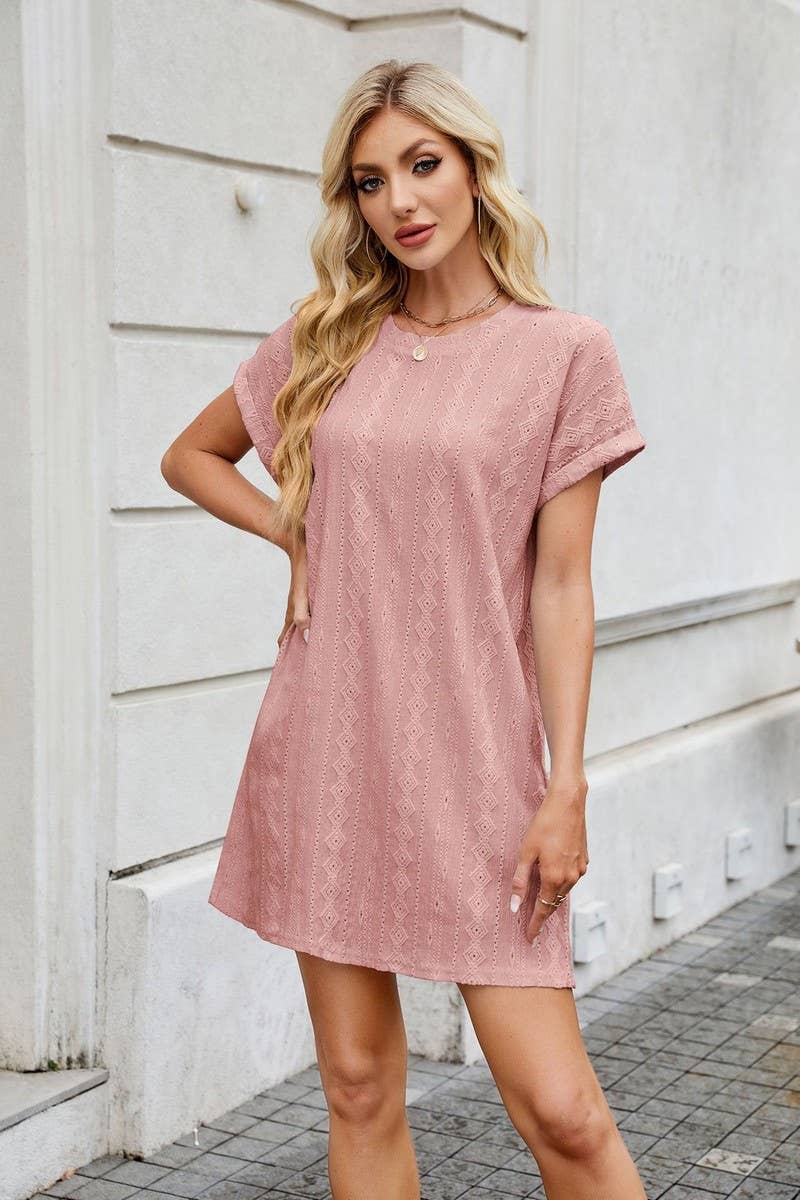 CWDSD8728_CREWNECK POCKET LOOSE FIT MIDI T-SHIRT DRESS