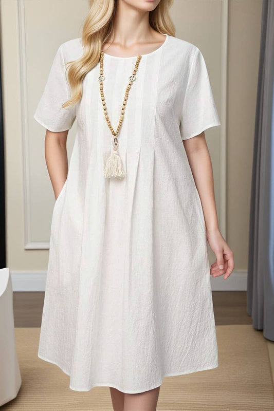 CWDMD00999_VINTAGE LOOSE POCKET SOLID COLOR DRESS