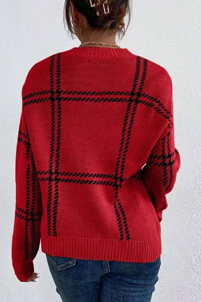 CWOSWL07350_PLAID COLORBLOCK CREWNECK KNIT SWEATER