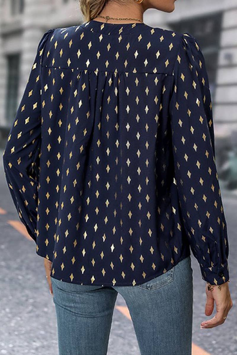 CWTBLL3584_WOMEN'S ELEGANT DIAMOND HOT STAMPING SHIRT