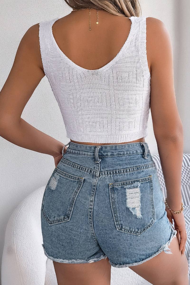 CWOV0291_SUMMER KINK CROP KNIT SLEEVELESS VEST TOP