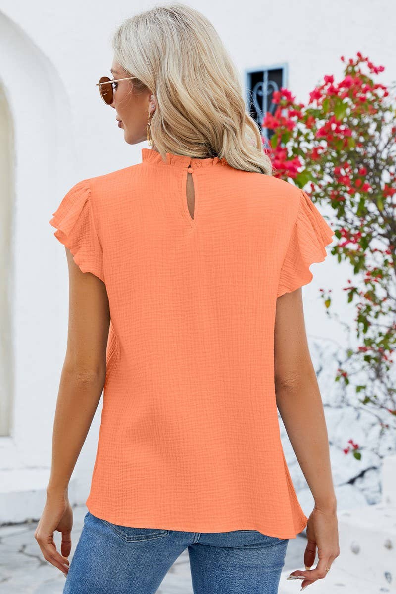 CWTBLS0886_COTTON RUFFLED SHIRT WITH RUFFLED SLEEVE TEXTURE