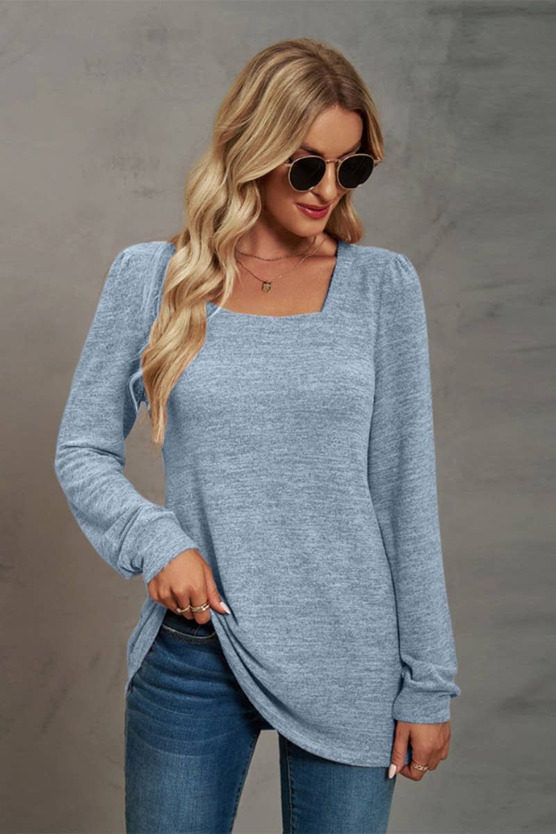 CWTBLL2708_AUTUMN CASUAL SQUARE NECK LONG SLEEVE TOP