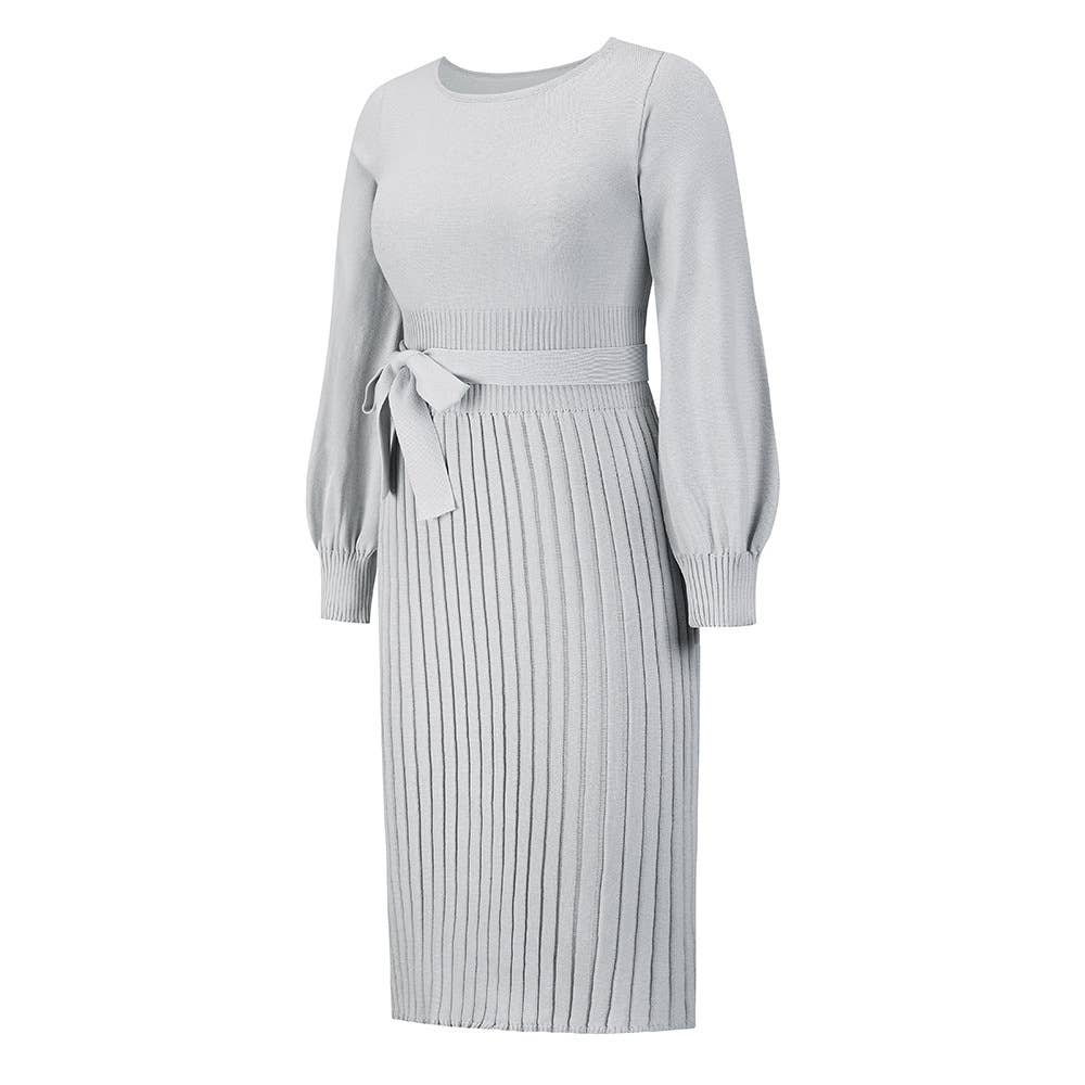 Fitted pleated mid-length knitted dress