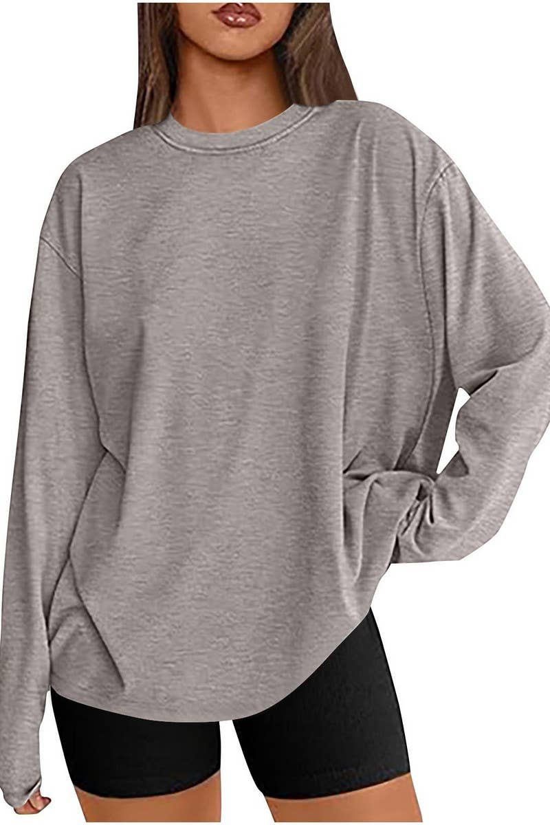 CWTBLL3997_LOOSE FIT SOLID COLOR LONG SLEEVE CREWNECK TEE