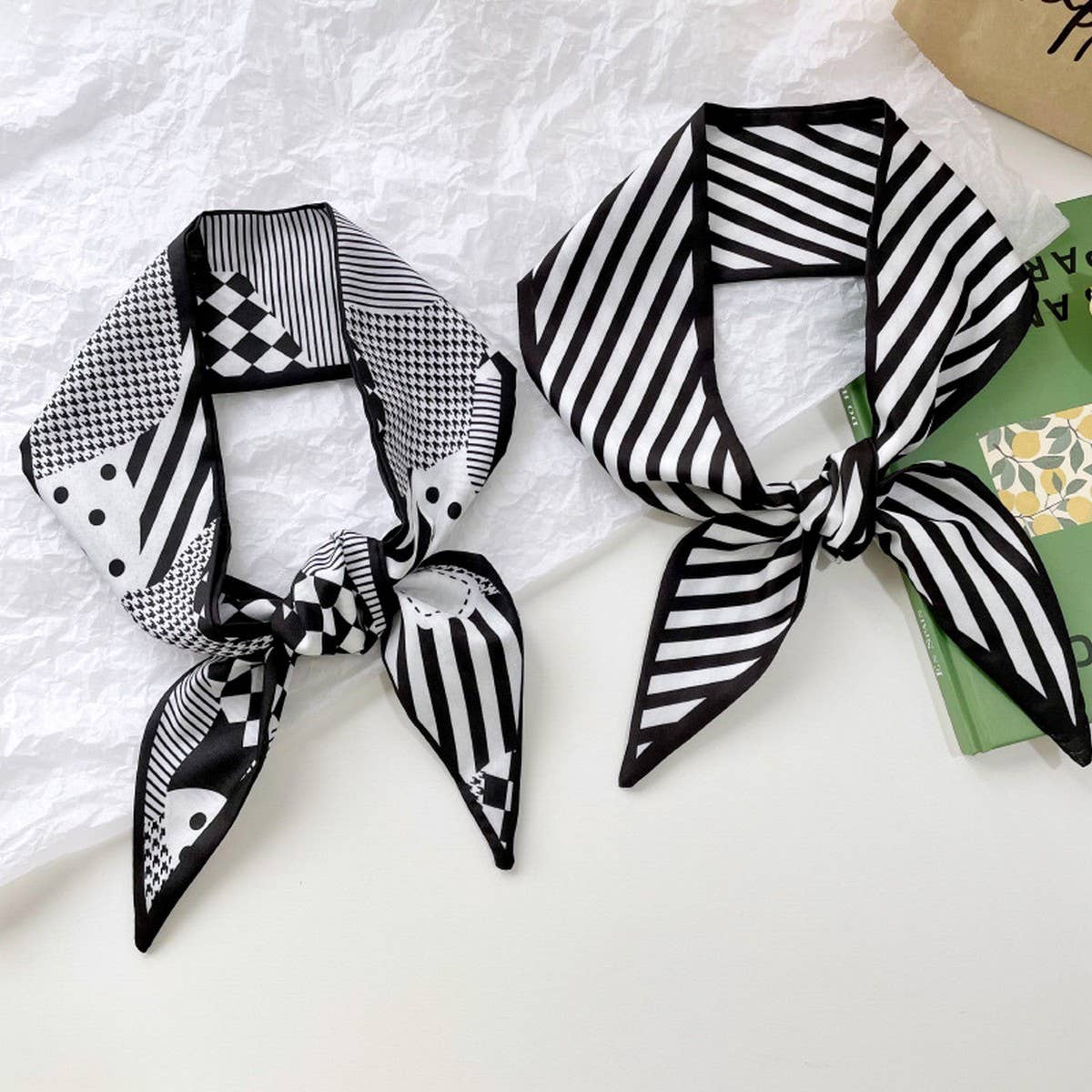 BLACK GEOMETRIC LACE NARROW RIBBON SCARF_CWASC0714