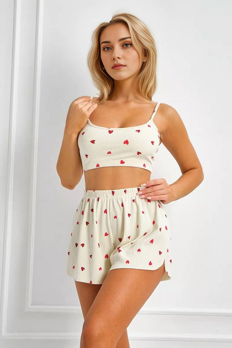 CWSPJ0052_KNIT PRINT HALTER SHORTS PAJAMA SET