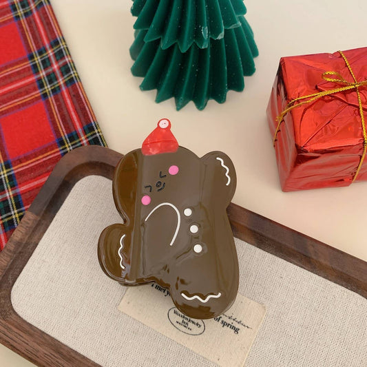 CWAHA07716_CHRISTMAS GINGERBREAD BEAR CLAW HAIR CLIP