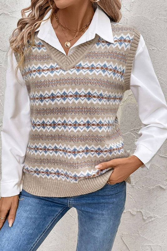 CWOV0481_SLEEVELESS ETHNIC STYLE JACQUARD KNITTED VEST