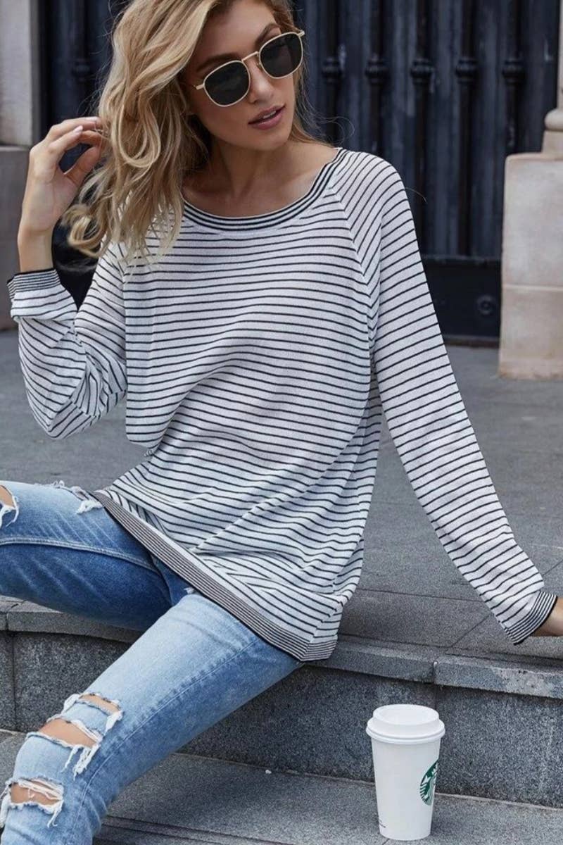 CWOSWL1153_Long Sleeve Round Neck Pullover Striped Sweater