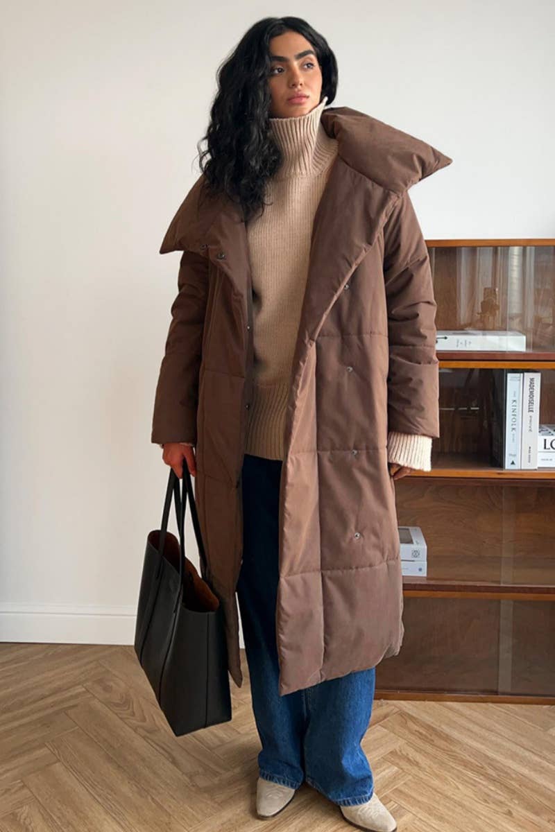 CWOCO0369_STAND COLLAR LONG SLEEVE LONG COTTON-PADDED COAT