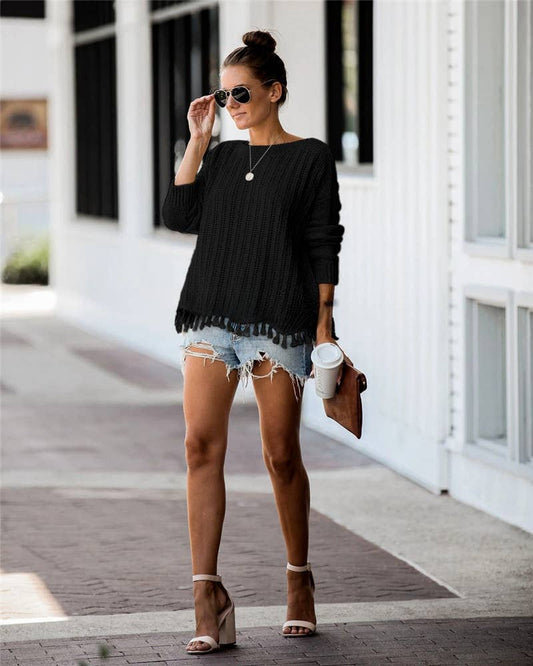 CWOSWL1425_Crew Neck Pullover Casual Sweater