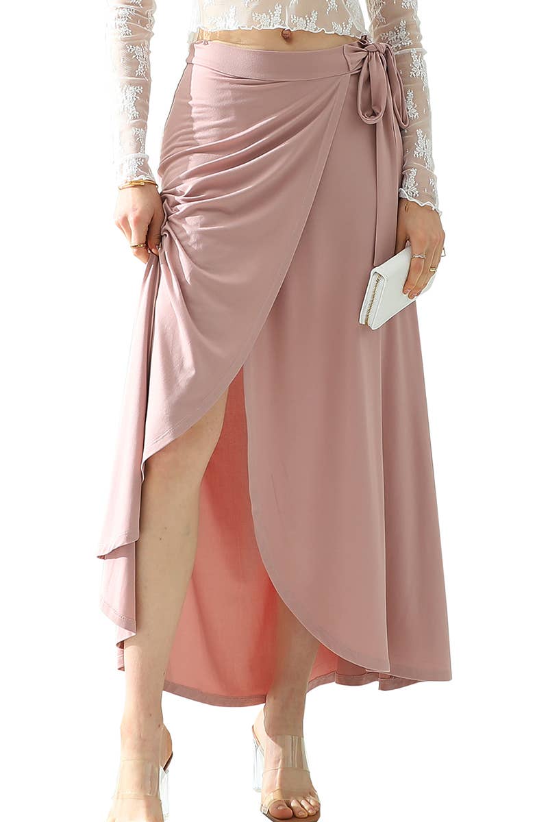 CWBLS117-P_High Waisted Maxi Wrap Skirts with Slit